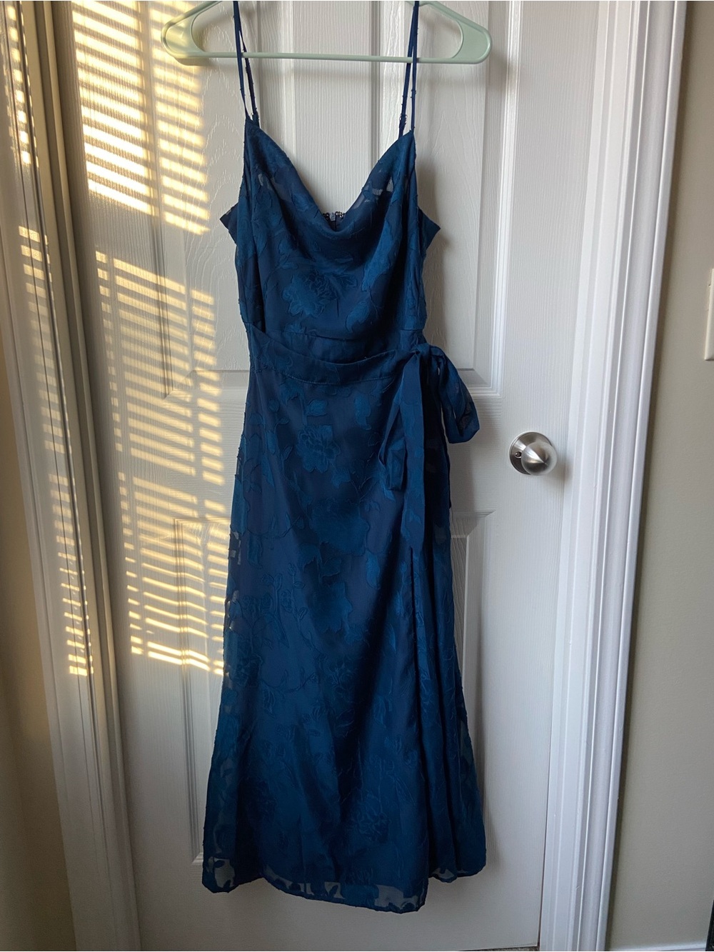 Lulus Navy Blue Floral Slip Dress with Tie Waist